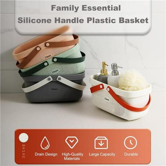 Plastic Shower Caddy Tote Storage Basket with Handle for Bathroom Dorm Room - Picture 4 of 7